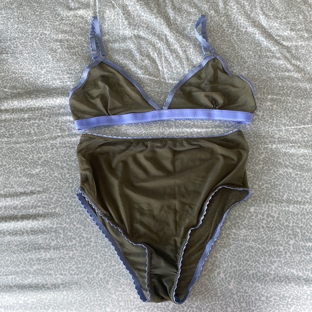 Nette Rose Medium Lingerie Set Green Mesh